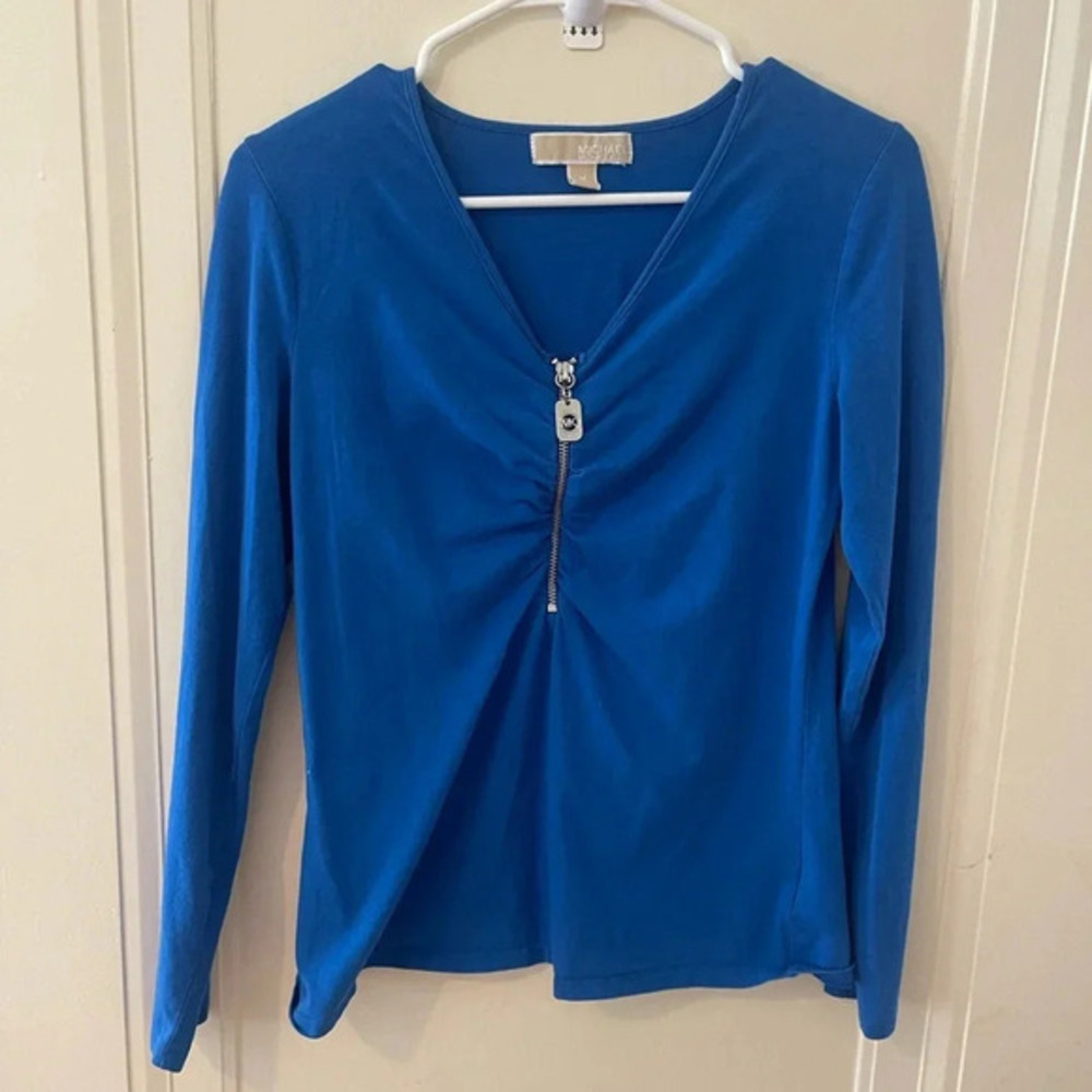 Michael Kors Blue Zip Front Long Sleeve Shirt M